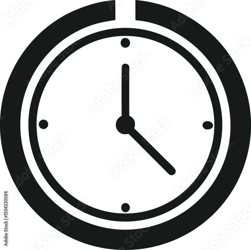 Black clock displays four o'clock with an incomplete outer ring on a transparent background