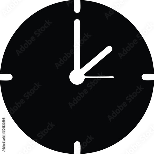 Minimalistic black clock displays one o'clock against a clean white transparent background