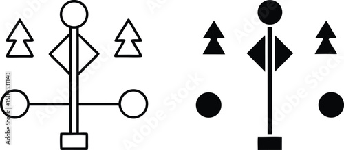 Two schematic nautical signal flag icons on a white transparent background display semaphore alphabet