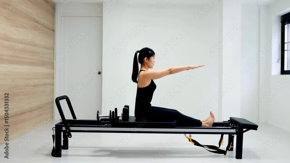 petite woman on exercise table in slow motion