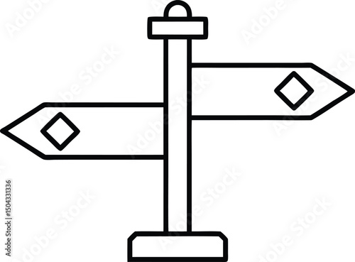 Outline signpost displays directional arrows pointing in opposite directions on a transparent background