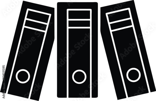 Three ring binders stand upright, creating an organized, office look, with transparent background