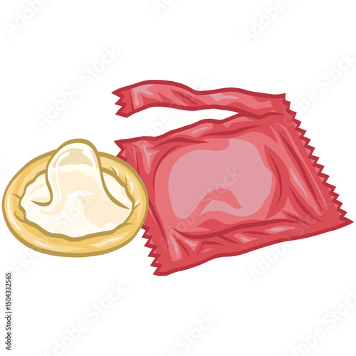 Condom Latex Contraception with Red Wrapper Illustration Vector
