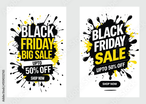 Black Friday Big Sale Banners With Splatter Elements Offer Discount