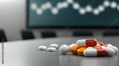 Corporate pharma boardroom presentation on market expansion,