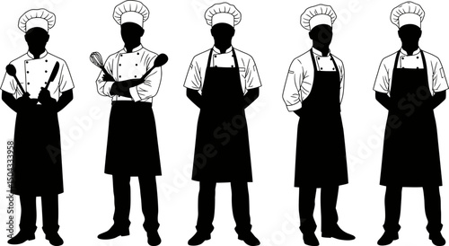 Silhouette Chefs Culinary Professionals, Cooking, Kitchen Staff, Restaurant, Food Service