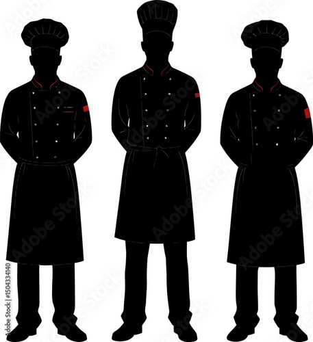 Silhouettes of Three Chefs Culinary Professionals, Restaurant Staff, Kitchen Team