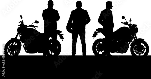 Stylish Men with Motorcycles  Silhouette Illustration of Riders and Bikes