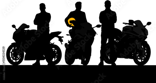 Silhouette of Three Motorcycle Riders with Sportbikes Power, Speed, and Adventure