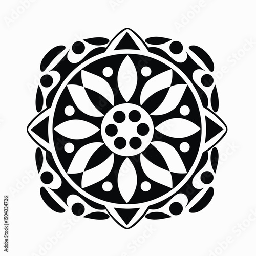 Intricate floral design with symmetrical elements in a black silhouette