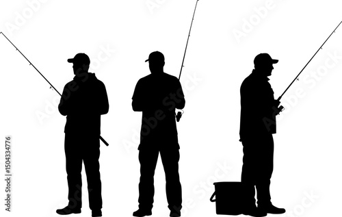 Silhouettes of Three Anglers A Peaceful Fishing Scene