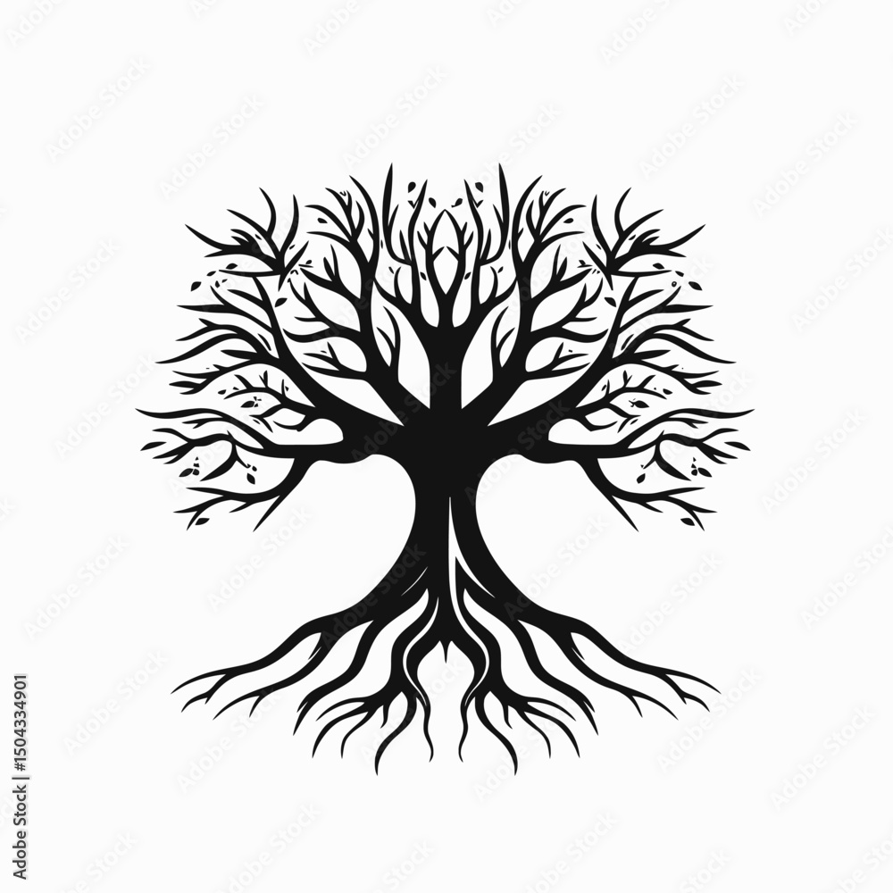 Naklejka premium Artistic vector tree illustration on white background silhouette