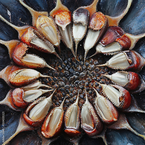 Glowing view of seeds on sunflower bloom center high resolution picture