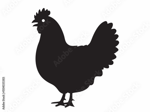 Silhouette of a chicken standing with its beak open and a comb on its head in a simple illustration created with generated ai