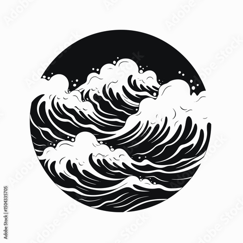 Dynamic oceanic waves creating a captivating circular composition, a stylish water silhouette