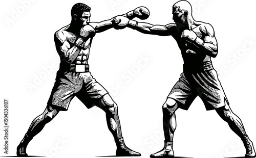 Dynamic Boxing Match Black and White Illustration of Two Boxers in Action