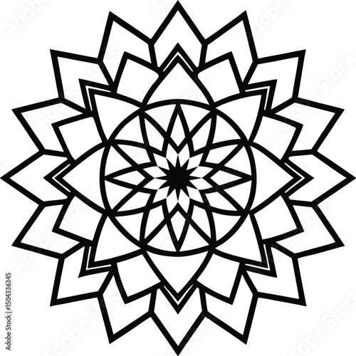 Geometric Mandala Coloring Page – Bold Line Symmetry for Mindfulness Art