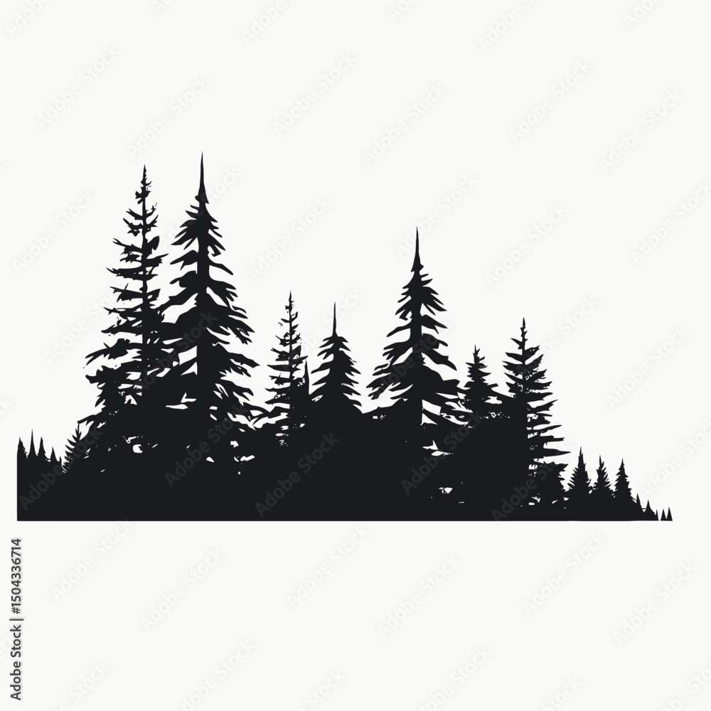 Fototapeta premium Silhouette forest trees pine tree nature landscape mountains woods vector illustration graphic design art