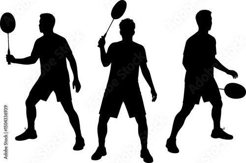 Dynamic Badminton Players Action Silhouettes for Sports Design