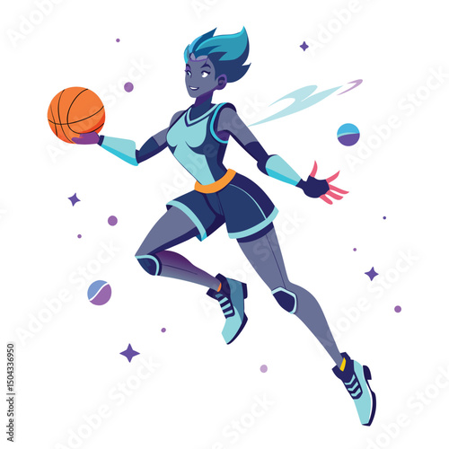 Futuristic Female Basketball Player A Digital Illustration of a Cyborg Athlete in Action
