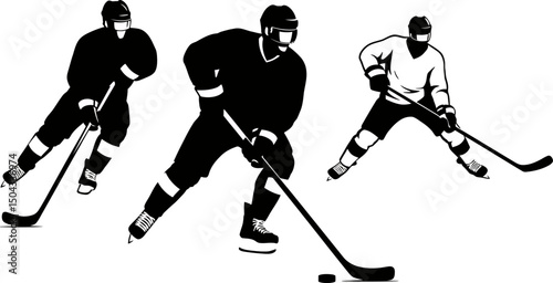 Dynamic Hockey Players in Action Silhouettes of Ice Hockey Athletes