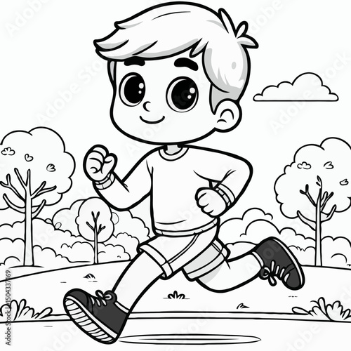 Smiling boy jogging outdoors in park