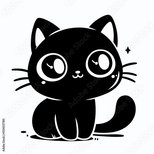 Cute black cat sitting with sparkling eyes