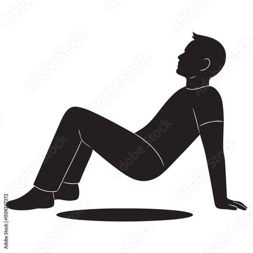 Silhouette of a man reclining slightly with arms stretched behind him, relaxed, action silhouette