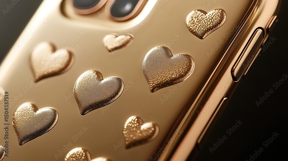 Fototapeta premium Metallic gold case with embossed heart emojis