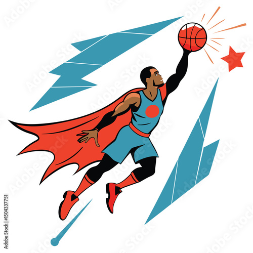 Superhero Basketball Player Dynamic Illustration of a High-Flying Dunk