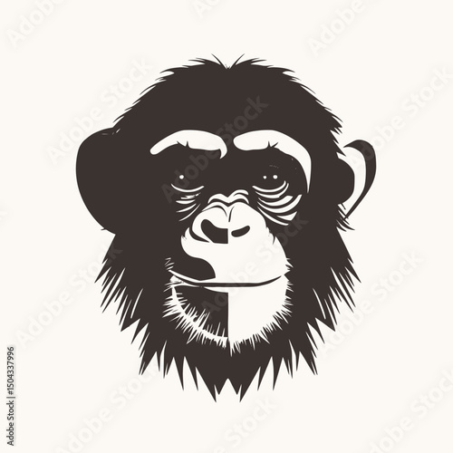 Chimpanzee monkey ape primate wildlife animal mammal zoo face head portrait illustration vector art silhouette