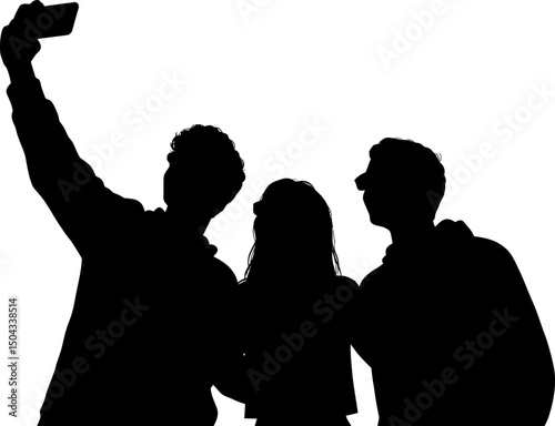 Silhouette of Three Friends Taking a Selfie  Friendship, Youth, and Modern Technology