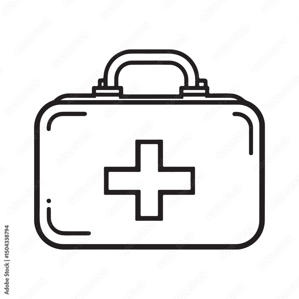 Fototapeta premium A line drawing illustration of a first-aid kit, featuring a prominent medical cross.