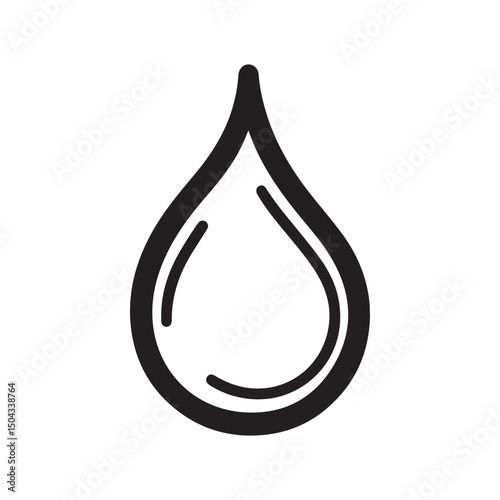 A single droplet of liquid is illustrated in a simple, black line drawing style.