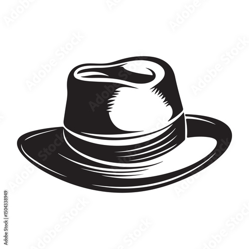 A black and white illustration of a fedora hat.