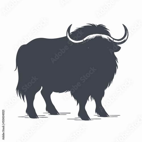 Illustration of a yak animal mammal wildlife horned bovine ox beast vector drawing design artwork silhouette