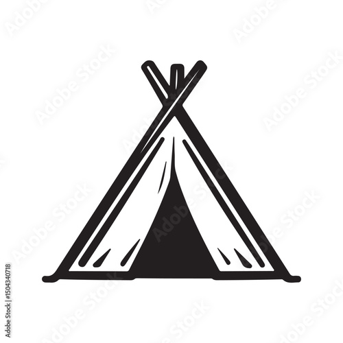A simple black illustration of a teepee tent.