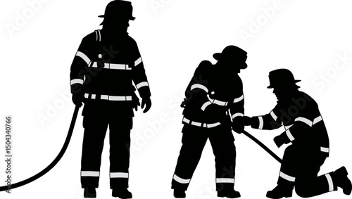 Brave Firefighters in Action Silhouettes of Emergency Responders Fighting Fire