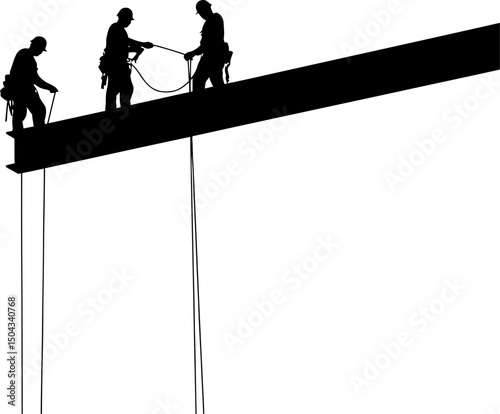 Construction Workers Installing Steel Beams High Above Ground A Silhouette Illustration