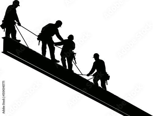 Construction Workers Teamwork Safety and Collaboration on a High-Rise Building Project