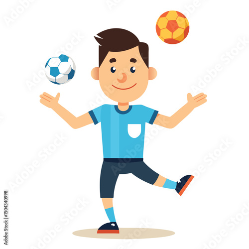 Joyful Boy Juggling Soccer Balls Fun Cartoon Illustration