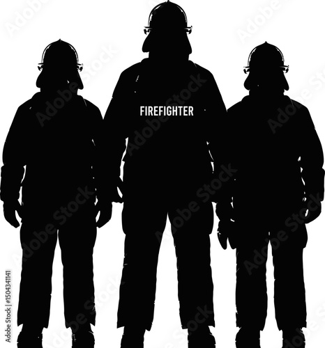 Three Silhouetted Firefighters Courage, Bravery, and Teamwork in Action