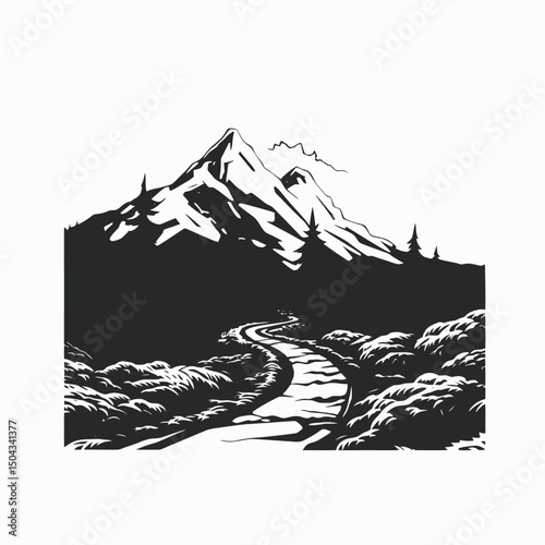 Mountain landscape nature forest trees path peak scenic travel adventure outdoors trekking hiking view silhouette