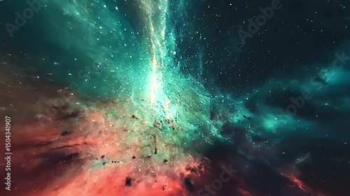 Cosmic nebula landscape with vibrant colors and scattered stars