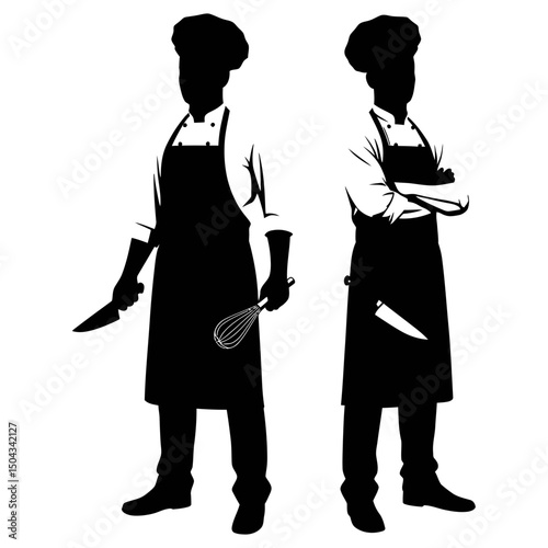 Silhouette of Two Chefs Culinary Professionals, Kitchen Experts, Cooking Masters, Restaurant Staff