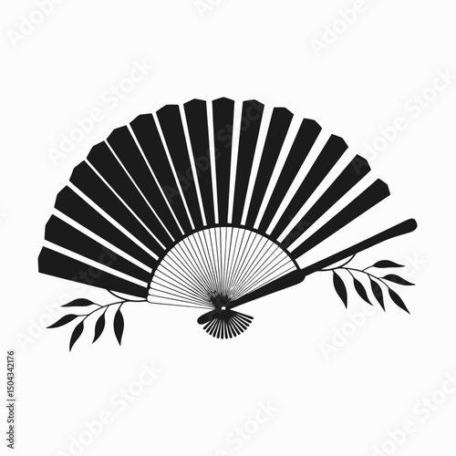 Black fan oriental hand fan japanese fan folding fan traditional fan asian fan decorative fan elegant fan silhouette