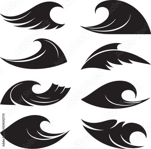 Vector mustache and bird silhouettes icon set