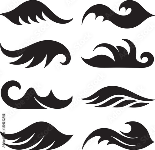 Vector mustache and bird silhouettes icon set