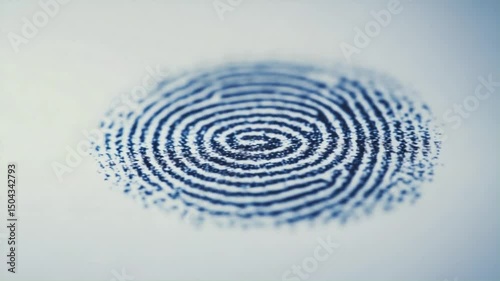 Animation video Fingerprint illustration on blue background with spiral maze pattern representing identity and security