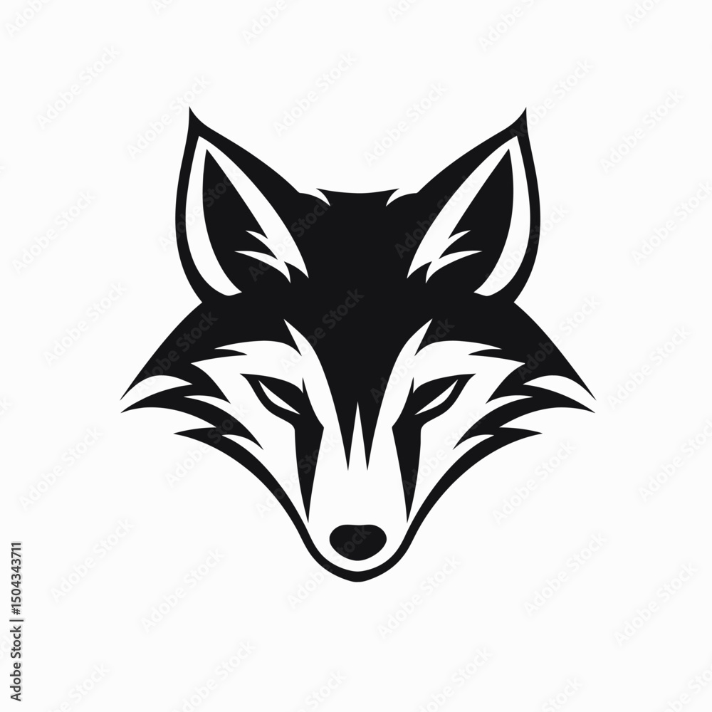 Obraz premium Fox head vector illustration animal wildlife predator mammal canine design graphic art black white logo icon silhouette